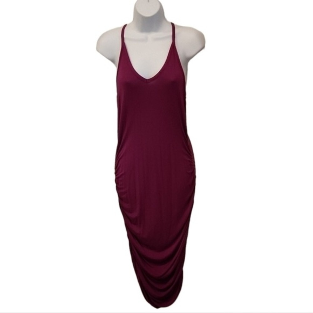VENUS Vibrant Side Ruched Fuscia Racerback Tank Dress
